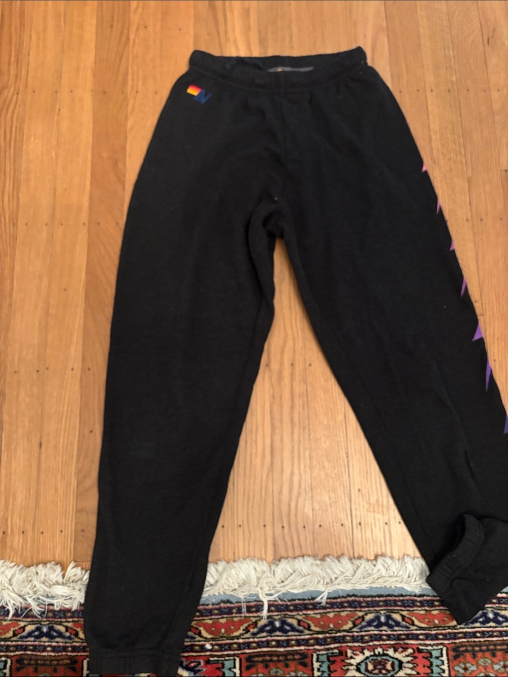 Aviator Nation Black Kids Sweatpants with Purple Lightning Side Detail